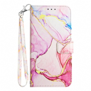 Flip Cover iPhone 15 Plus Marmor Med Snor