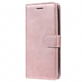 Flip Cover iPhone 15 Plus Med Snor Almindeligt Imiteret Læder Med Rem