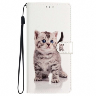Flip Cover iPhone 15 Plus Med Snor Lille Kat Med Rem