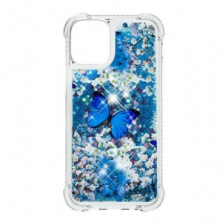 Cover iPhone 13 Pro Max Glitter Blå Sommerfugle