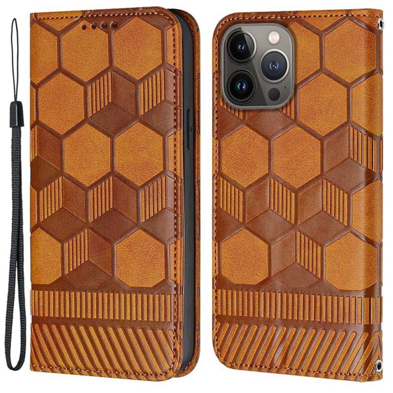 Læder Cover iPhone 13 Pro Max Fodboldbold Mønster