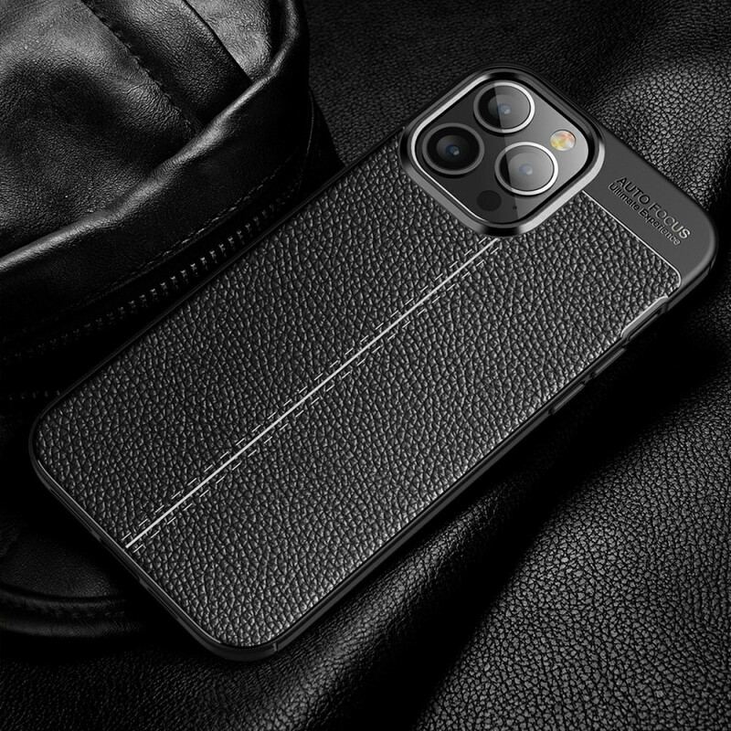 Mobilcover iPhone 13 Pro Max Dobbelt Linje Litchi Læder Effekt