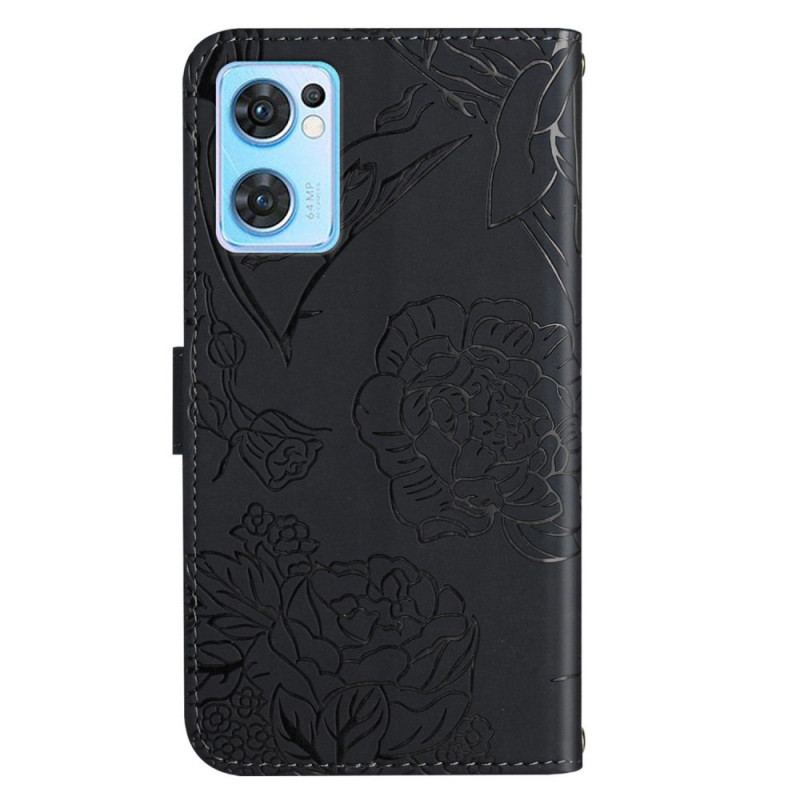 Flip Cover Oppo Find X5 Lite Sommerfugle Med Skulderrem
