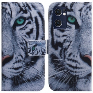 Læder Cover Oppo Find X5 Lite Tiger Ansigt