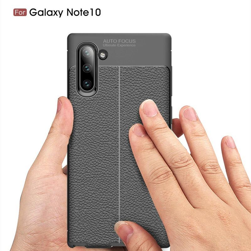 Cover Samsung Galaxy Note 10 Dobbelt Linje Litchi Læder Effekt
