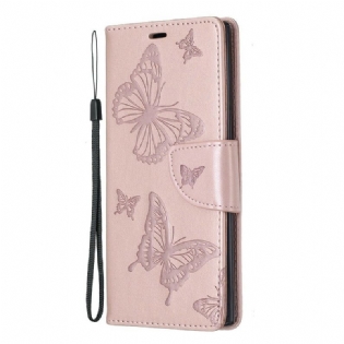 Flip Cover Samsung Galaxy Note 10 Læder Cover Sommerfugle Og Skrå Klap