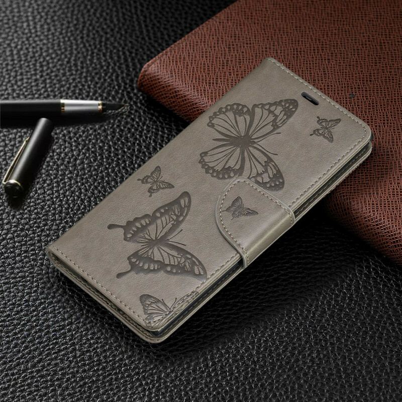 Flip Cover Samsung Galaxy Note 10 Læder Cover Sommerfugle Og Skrå Klap