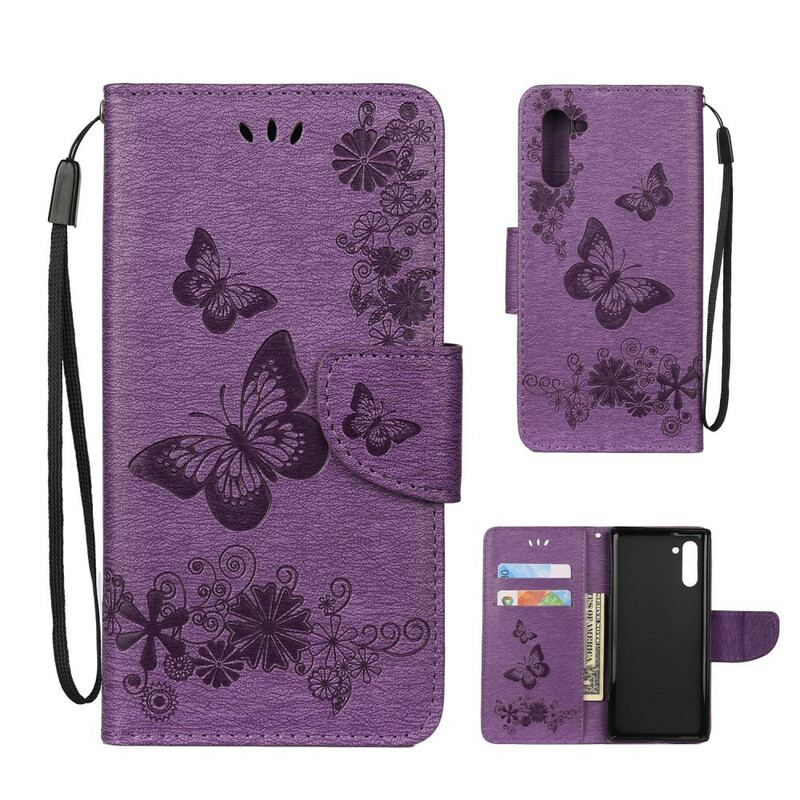 Flip Cover Samsung Galaxy Note 10 Med Snor Pragtfulde Stropsommerfugle