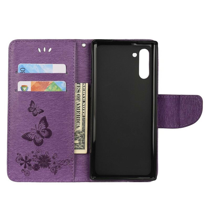 Flip Cover Samsung Galaxy Note 10 Med Snor Pragtfulde Stropsommerfugle