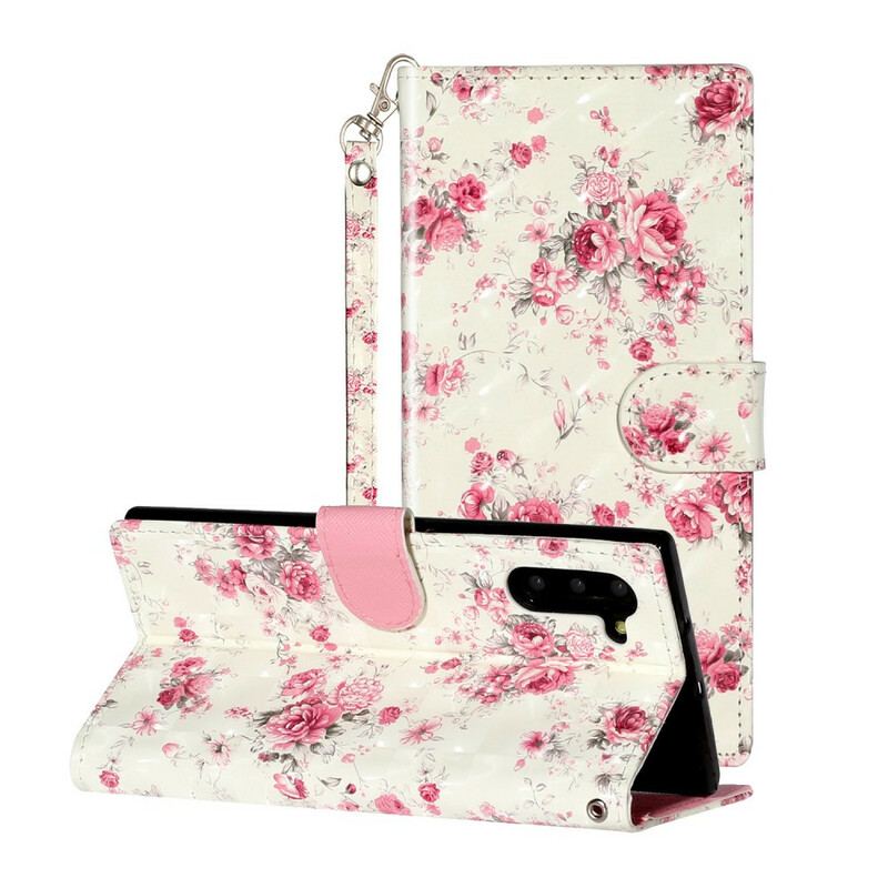 Læder Cover Samsung Galaxy Note 10 Med Snor Strap Light Spot Flowers