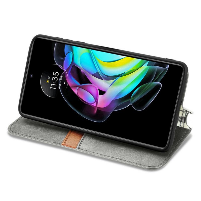 Cover Motorola Edge 20 Flip Cover Diamanttekstur I Lædereffekt