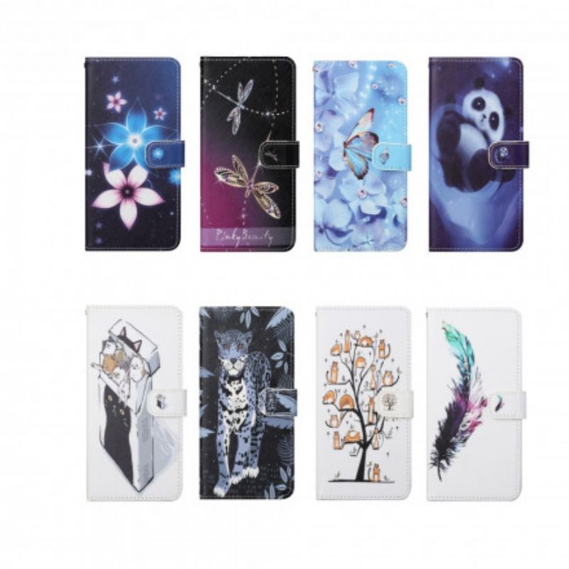 Flip Cover Motorola Edge 20 Med Snor Strappy Diamond Sommerfugle