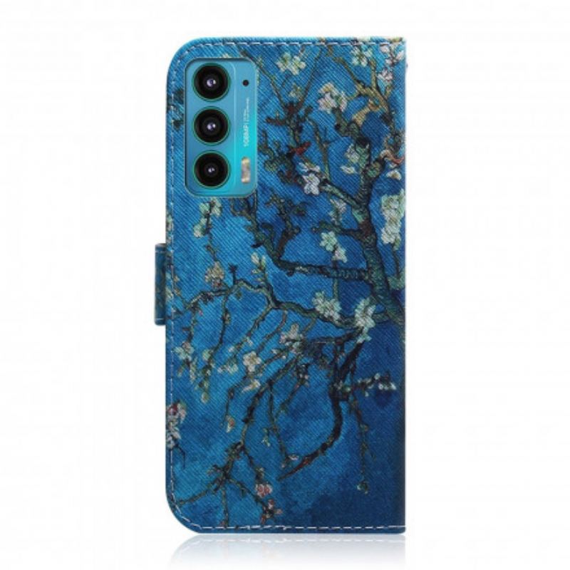 Læder Cover Motorola Edge 20 Blomstrende Trægren
