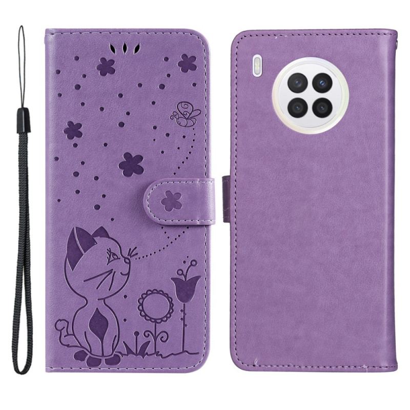 Flip Cover Huawei Nova 8i Med Snor Kat Og Bi Med Snor