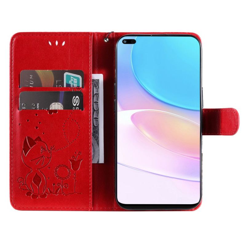 Flip Cover Huawei Nova 8i Med Snor Kat Og Bi Med Snor