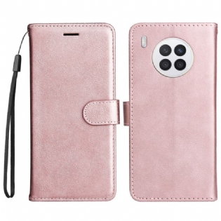 Flip Cover Huawei Nova 8i Med Snor Strappy Lædereffekt