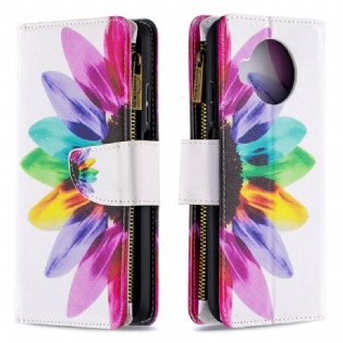 Flip Cover Xiaomi Redmi Note 9 Pro 5G Blomsterlomme Med Lynlås
