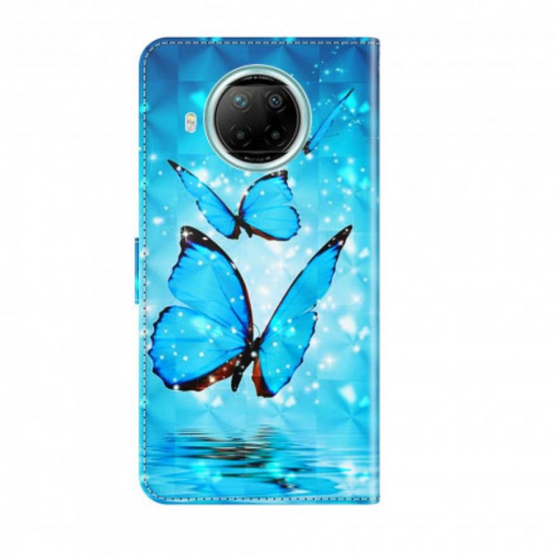Flip Cover Xiaomi Redmi Note 9 Pro 5G Let Plet Flyvende Blå Sommerfugle