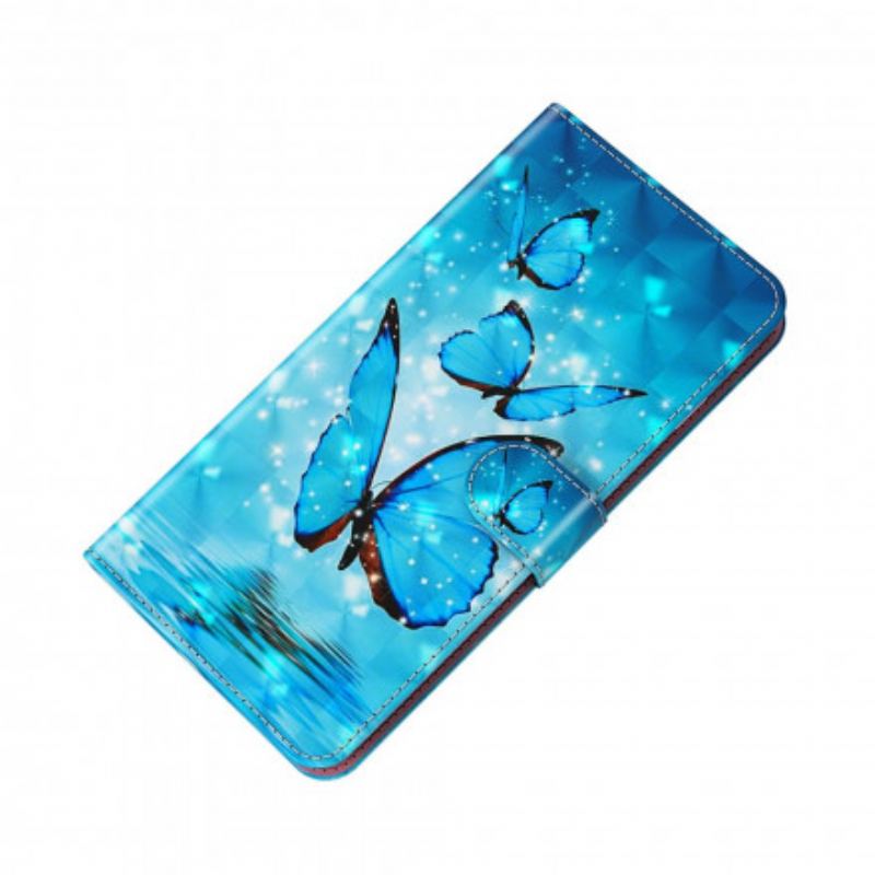 Flip Cover Xiaomi Redmi Note 9 Pro 5G Let Plet Flyvende Blå Sommerfugle