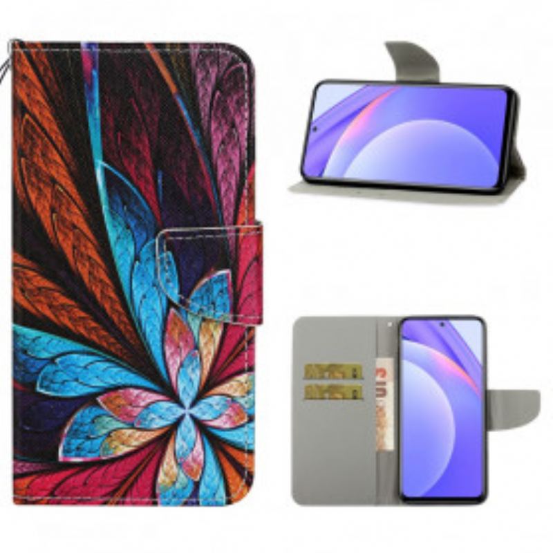 Læder Cover Xiaomi Redmi Note 9 Pro 5G Farvede Plader Med Snor