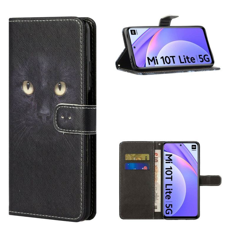 Læder Cover Xiaomi Redmi Note 9 Pro 5G Sorte Katteøjne