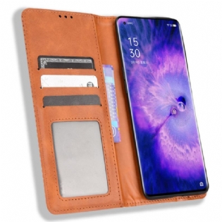 Cover Oppo Find X5 Flip Cover Stiliseret Vintage Lædereffekt