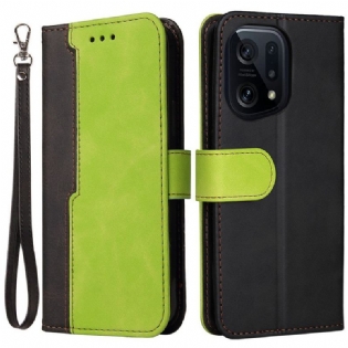 Flip Cover Oppo Find X5 Med Snor Premium Strop Tofarvet