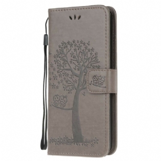 Flip Cover Huawei P Smart 2020 Med Snor Thong Træ Og Ugler
