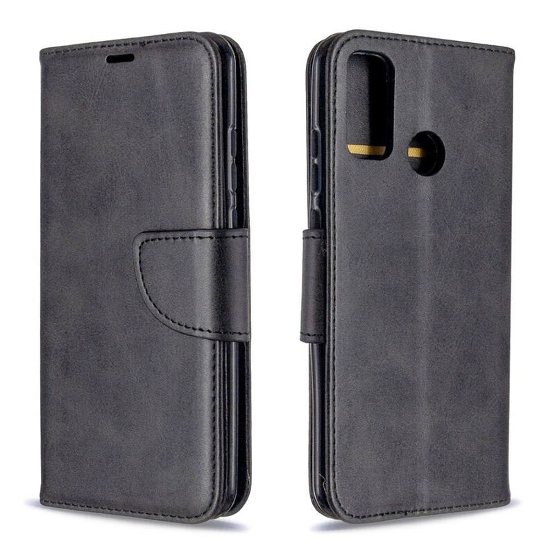 Læder Cover Huawei P Smart 2020 Flip Cover Glat Flap Skrå