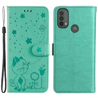Flip Cover Moto E40 / E30 / E20 Med Snor Kat Og Bi Med Snor