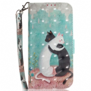 Flip Cover Xiaomi Redmi 10A Med Snor Hvid Kat Sort Kat Med Rem