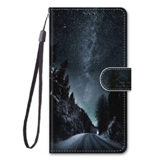 Flip Cover Xiaomi Redmi 10A Med Snor Skyet Himmel Ved Lanyard