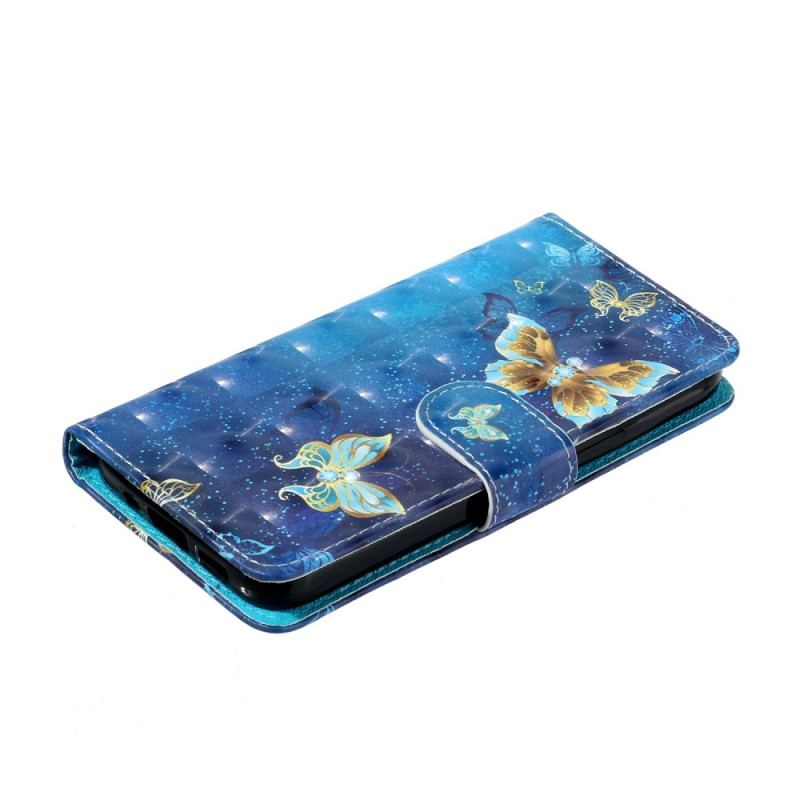Flip Cover Xiaomi Redmi 10A Med Snor Sommerfugle På Blå Thong Baggrund