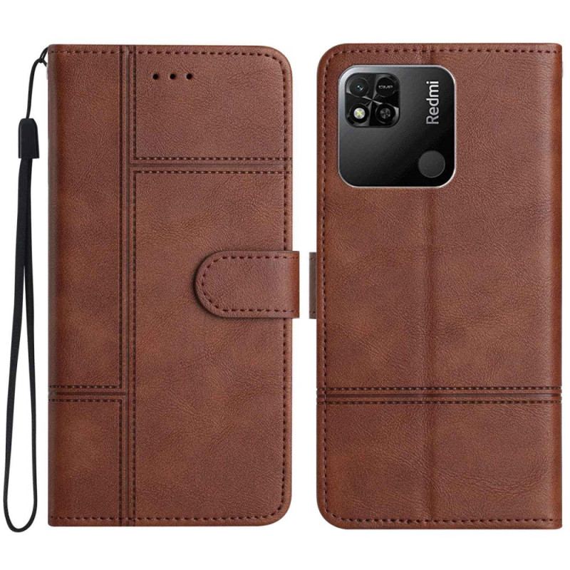 Flip Cover Xiaomi Redmi 10A Med Snor Strappy Geometrisk Lædereffekt