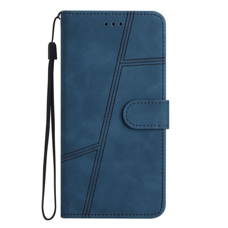 Flip Cover Xiaomi Redmi 10A Med Snor Strappy Geometrisk Læderstil