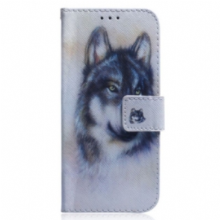 Læder Cover Xiaomi Redmi 10A Akvarel Ulv