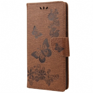 Læder Cover Xiaomi Redmi 10A Med Snor Pragtfulde Stropsommerfugle