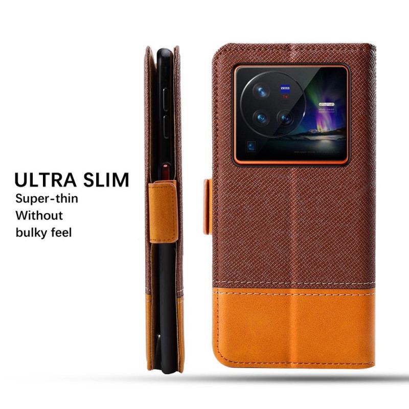 Flip Cover Vivo X80 Pro Stof Og Læder Effekt