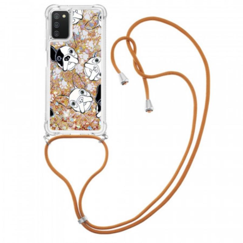 Cover Samsung Galaxy A03s Med Snor Hunde Med Pailletter Med Snoretræk