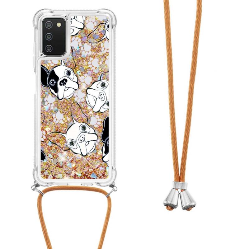 Cover Samsung Galaxy A03s Med Snor Hunde Med Pailletter Med Snoretræk