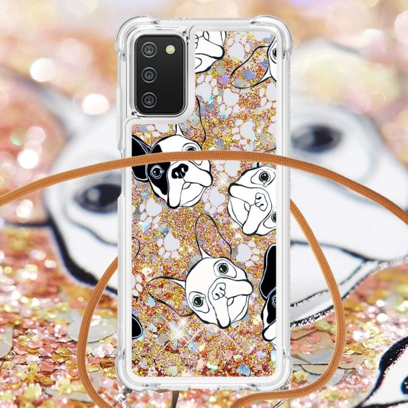 Cover Samsung Galaxy A03s Med Snor Hunde Med Pailletter Med Snoretræk