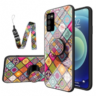 Cover Samsung Galaxy A03s Patchwork Magnetisk Holder