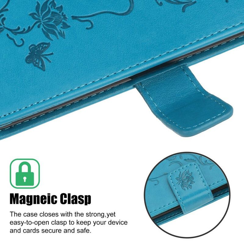 Læder Cover Samsung Galaxy A31 Med Snor Thong Sommerfugle Og Blomster