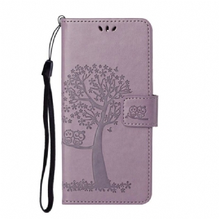 Flip Cover Huawei P Smart 2021 Med Snor Thong Træ Og Ugler