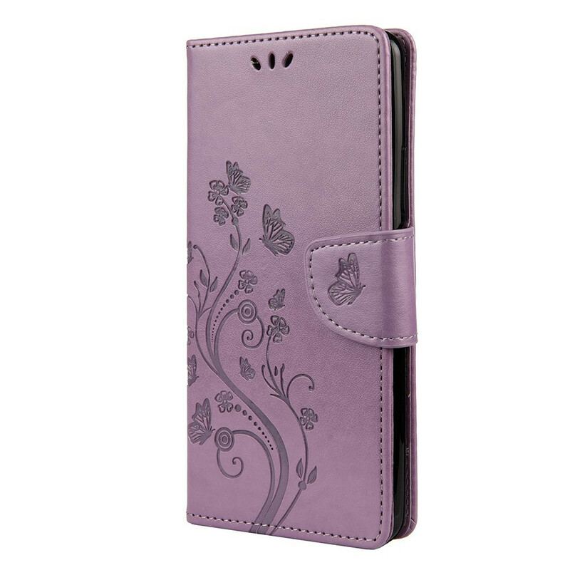 Læder Cover Huawei P Smart 2021 Med Snor Sommerfugle Og Blomsterrem