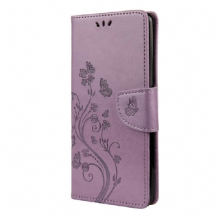 Læder Cover Huawei P Smart 2021 Med Snor Sommerfugle Og Blomsterrem