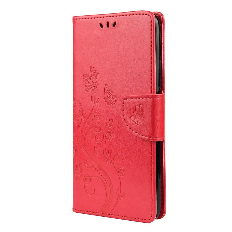Læder Cover Huawei P Smart 2021 Med Snor Sommerfugle Og Blomsterrem