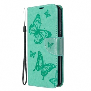 Flip Cover Huawei Y6p Læder Cover Sommerfugle Og Skrå Klap