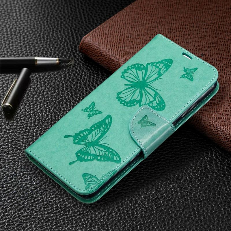 Flip Cover Huawei Y6p Læder Cover Sommerfugle Og Skrå Klap