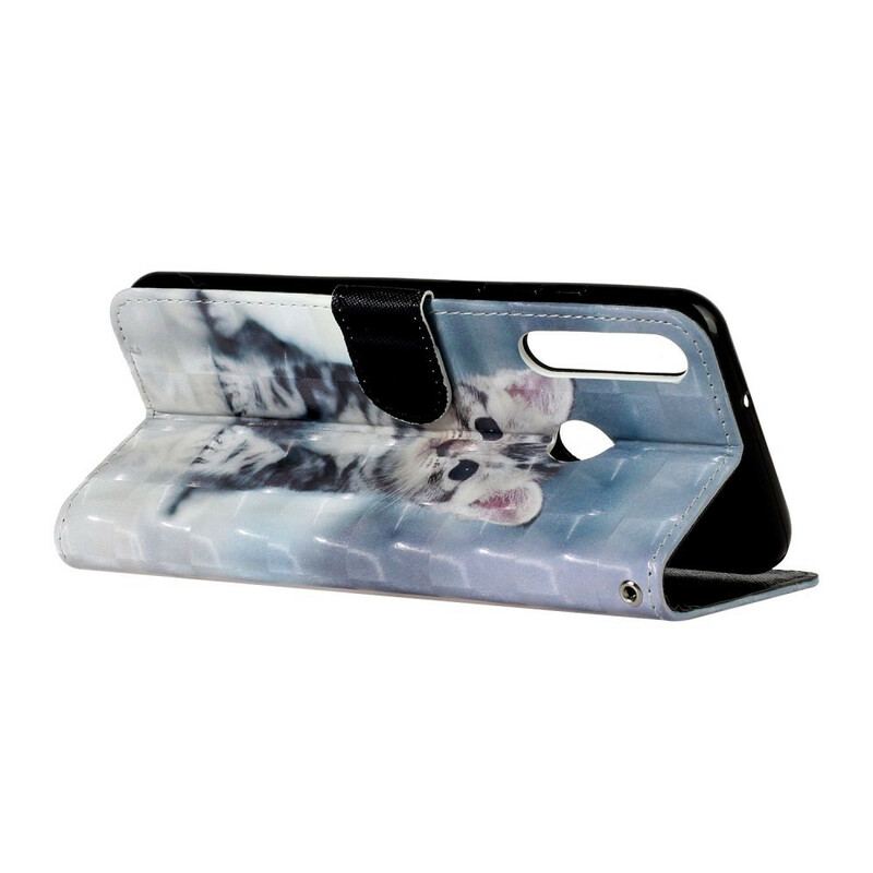 Læder Cover Huawei Y6p Med Snor Kitten Light Spots Med Rem